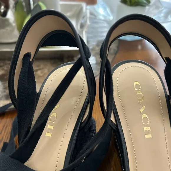 Coach Black Patrice Espadrille  Wedge Sandals Size 8.5