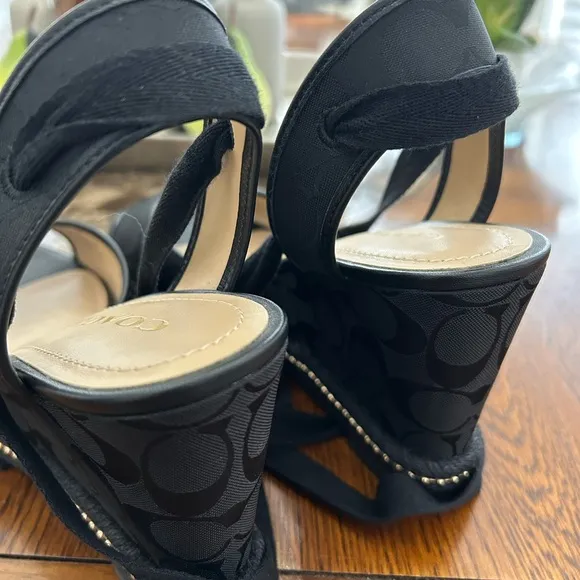 Coach Black Patrice Espadrille  Wedge Sandals Size 8.5