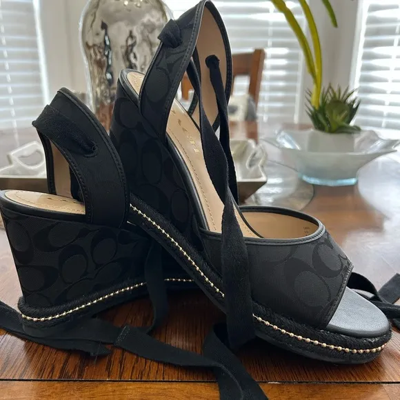 Coach Black Patrice Espadrille  Wedge Sandals Size 8.5