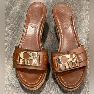 Coach Brown Leather Wedge Sandals 9.5