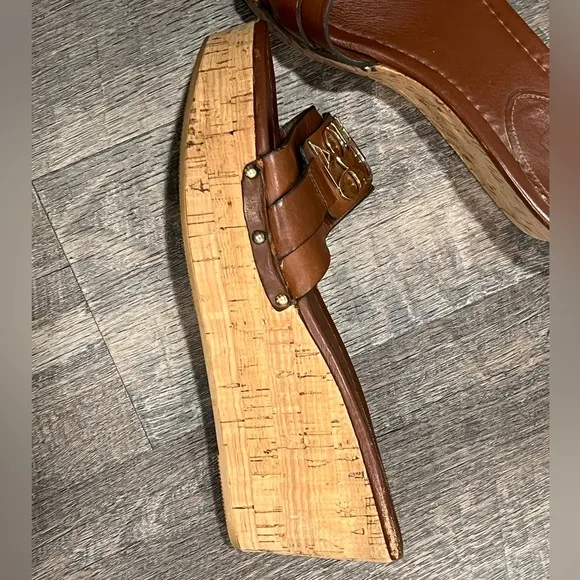 Coach Brown Leather Wedge Sandals 9.5