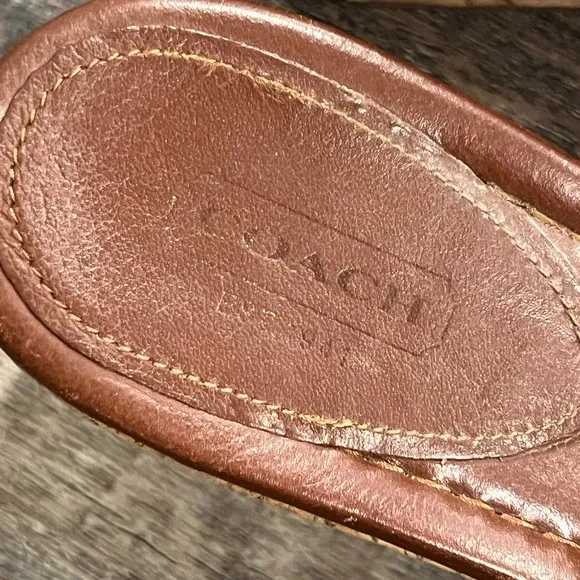 Coach Brown Leather Wedge Sandals 9.5