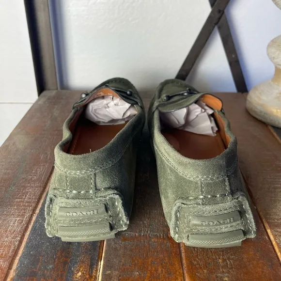 Coach Crosby Olive Green Suede Driving Shoes Loafers Size 7B