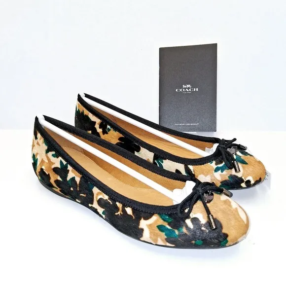 Coach Lara Ballet Flats Walnut Multi  Slip-On Shoes Wms 5.5b New
