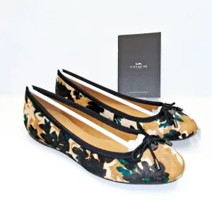 Coach Lara Ballet Flats Walnut Multi  Slip-On Shoes Wms 5.5b New