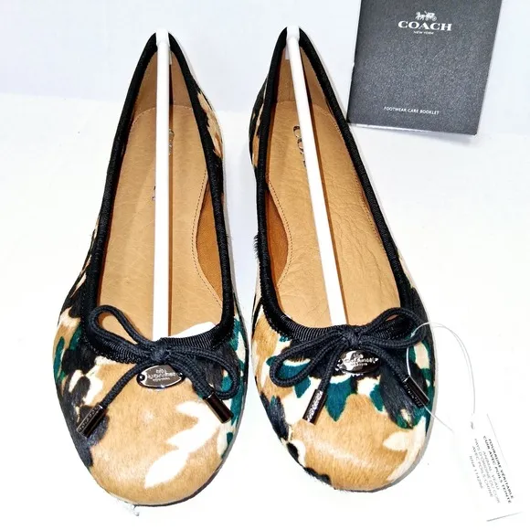 Coach Lara Ballet Flats Walnut Multi  Slip-On Shoes Wms 5.5b New