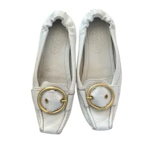 Coach Leather Flats Gold Buckle White Loafer Shoes Size 7.5