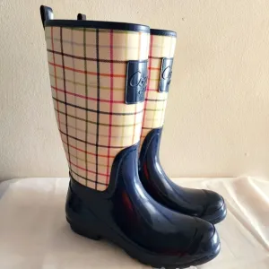 Coach Pearl Plaid Navy Blue Women's  Rain Boots Size 9B
