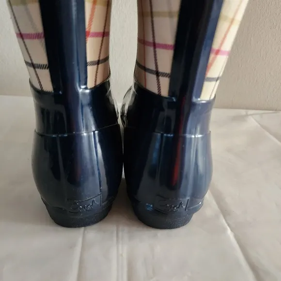Coach Pearl Plaid Navy Blue Women's  Rain Boots Size 9B