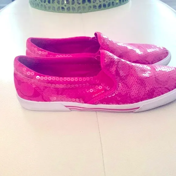 Coach Slip on Sneakers New York Womens Kivy Shoes Pink Sequin -Size 7