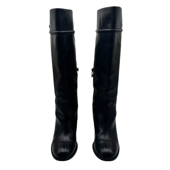 Coach Stacy Leather Riding Boots Block Heel Knee High Black Sz 7.5 Equestrian