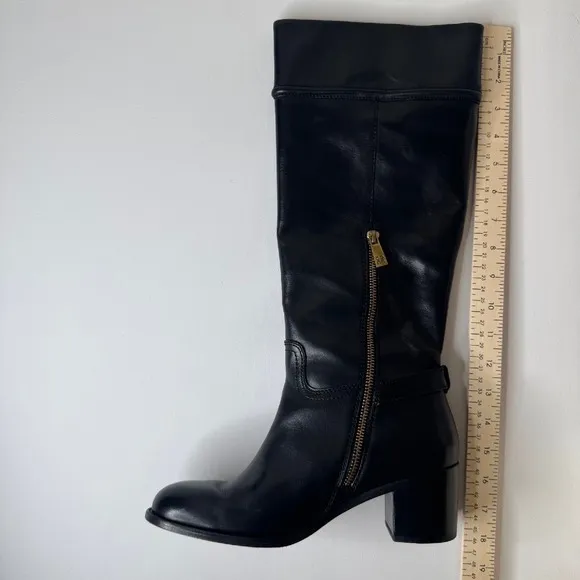 Coach Stacy Leather Riding Boots Block Heel Knee High Black Sz 7.5 Equestrian
