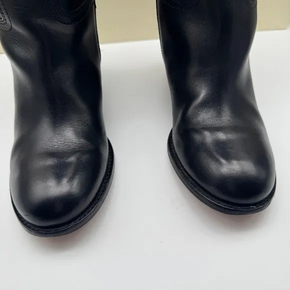 Coach Stacy Leather Riding Boots Block Heel Knee High Black Sz 7.5 Equestrian