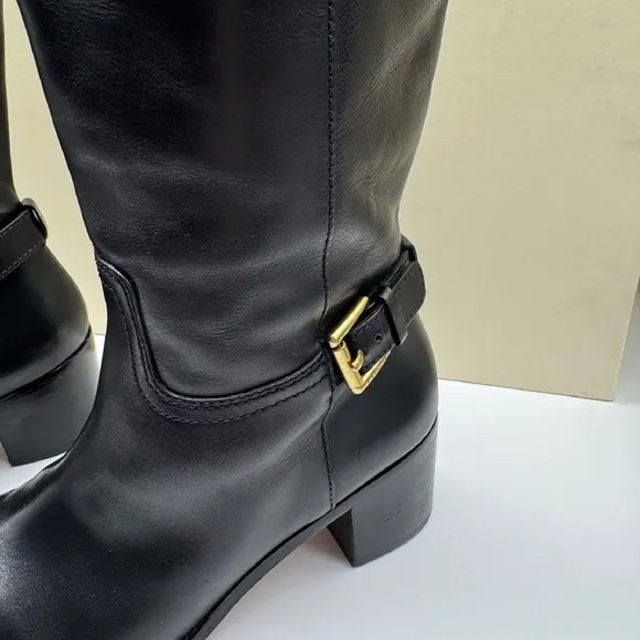 Coach Stacy Leather Riding Boots Block Heel Knee High Black Sz 7.5 Equestrian