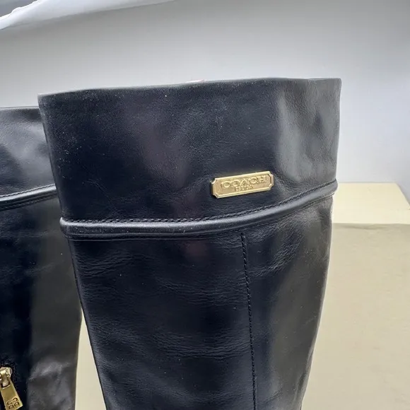 Coach Stacy Leather Riding Boots Block Heel Knee High Black Sz 7.5 Equestrian