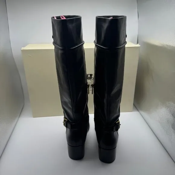 Coach Stacy Leather Riding Boots Block Heel Knee High Black Sz 7.5 Equestrian