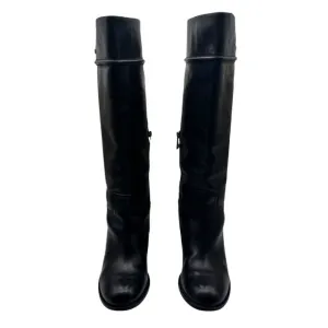 Coach Stacy Leather Riding Boots Block Heel Knee High Black Sz 7.5 Equestrian