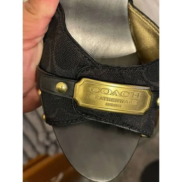 Coach abella slides/shoes/heels sz 10 black/gold