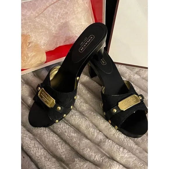 Coach abella slides/shoes/heels sz 10 black/gold