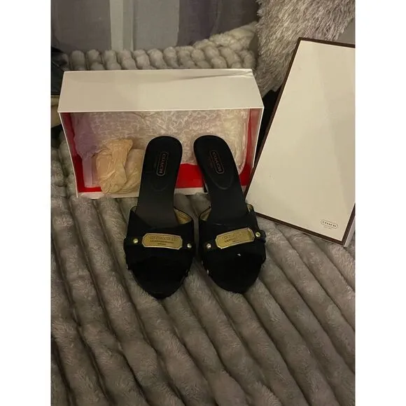 Coach abella slides/shoes/heels sz 10 black/gold