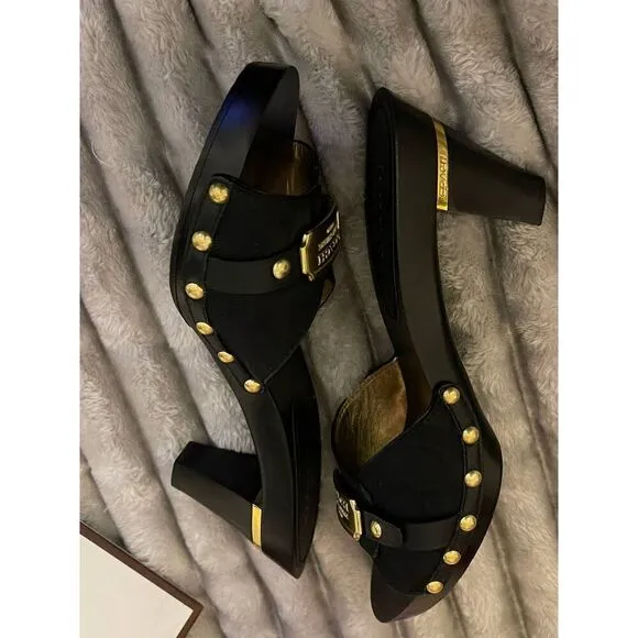 Coach abella slides/shoes/heels sz 10 black/gold