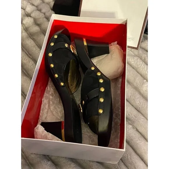 Coach abella slides/shoes/heels sz 10 black/gold