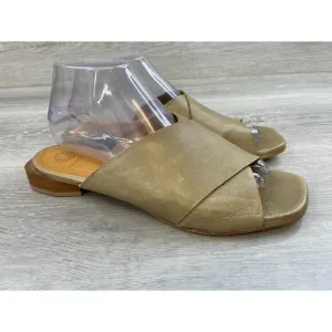 Coclico Cammi Women's 9 Green Leather Slip-On Dual CrissCross Strap Slide Sandal