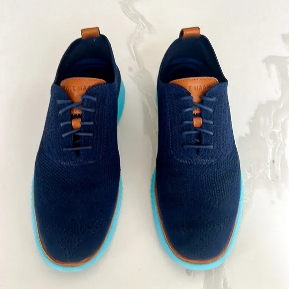 Cole Haan 2.ZeroGrand Stitchlite Blue Wingtip Oxford Shoes Mens Sz 8.5 C27902