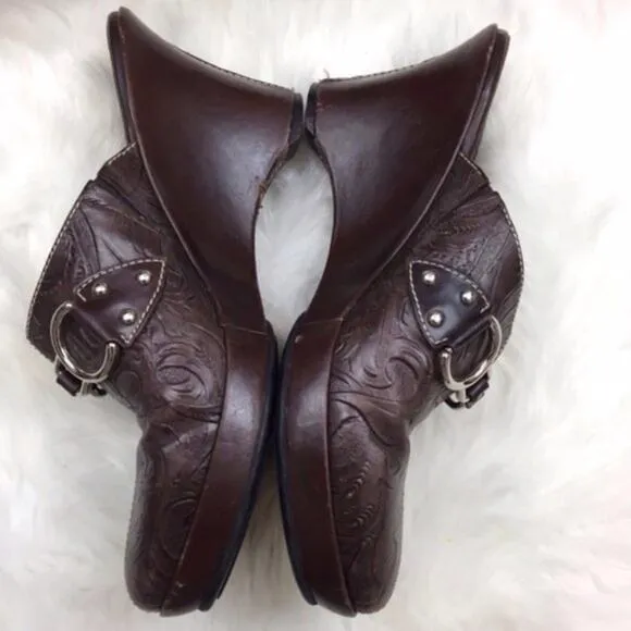 Cole Haan 8 Womens Brown Leather Embossed Western Slip-on Clogs
