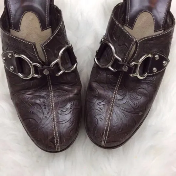 Cole Haan 8 Womens Brown Leather Embossed Western Slip-on Clogs