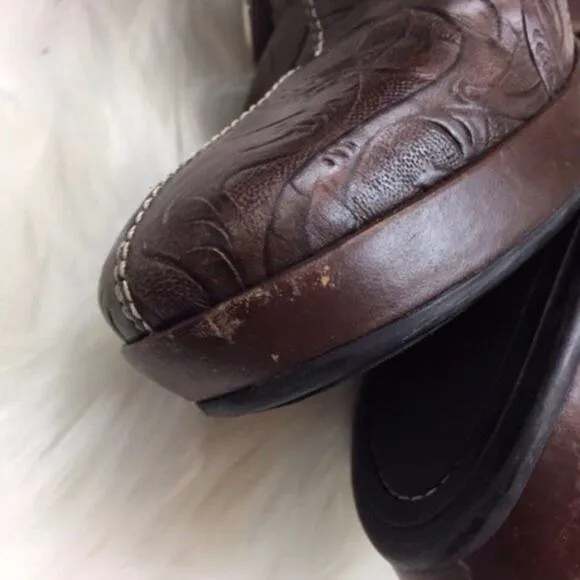 Cole Haan 8 Womens Brown Leather Embossed Western Slip-on Clogs