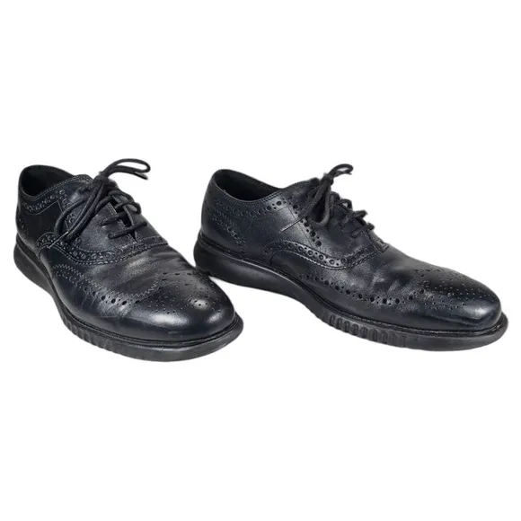 Cole Haan Dress Shoes size 9.5 Black Leather Zerogrand Wingtip Oxford