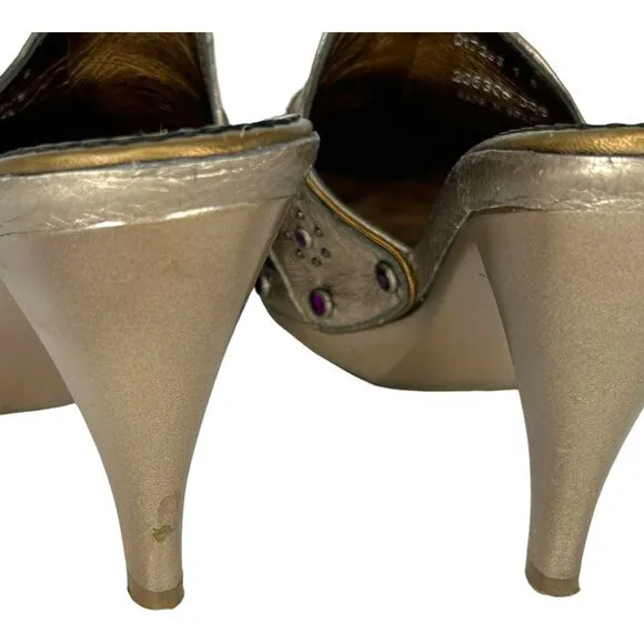 COLE HAAN G Lab Series Y2K Metallic Gold Leather High Heels Shoes Size 9 Retro