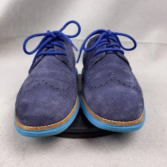 Cole Haan Lunargrand Blue Suede Wingtip Derby Dress Shoes Size 10.5