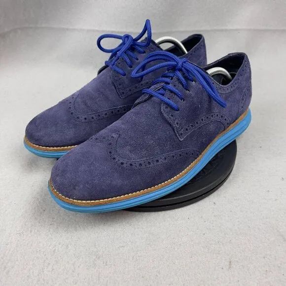 Cole Haan Lunargrand Blue Suede Wingtip Derby Dress Shoes Size 10.5