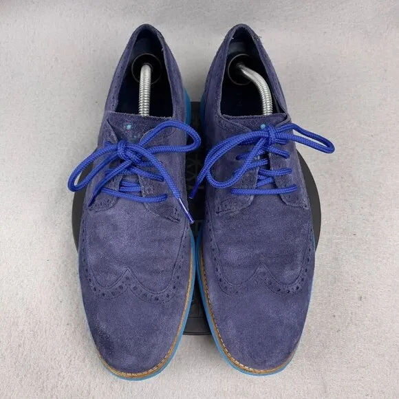 Cole Haan Lunargrand Blue Suede Wingtip Derby Dress Shoes Size 10.5