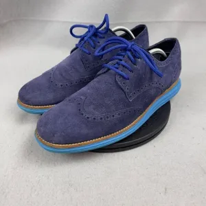 Cole Haan Lunargrand Blue Suede Wingtip Derby Dress Shoes Size 10.5