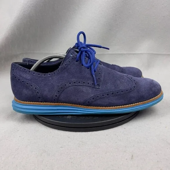 Cole Haan Lunargrand Blue Suede Wingtip Derby Dress Shoes Size 10.5