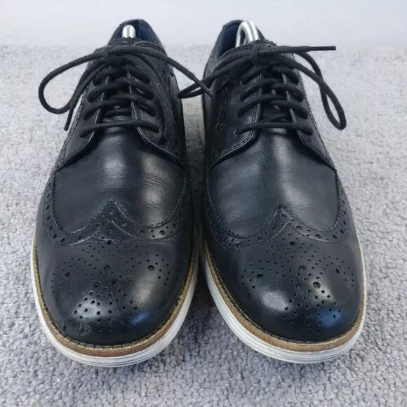 Cole Haan LunarGrand Mens 10.5 Dress Shoes Black Wingtip Oxford Lace Up