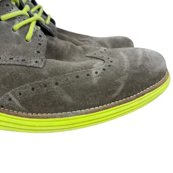 Cole Haan Lunargrand Wingtip Suede Leather Oxford Dress Shoes Green Brown sz 14