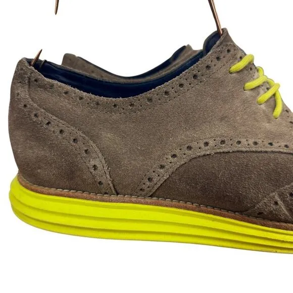 Cole Haan Lunargrand Wingtip Suede Leather Oxford Dress Shoes Green Brown sz 14