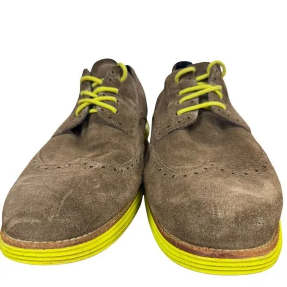 Cole Haan Lunargrand Wingtip Suede Leather Oxford Dress Shoes Green Brown sz 14