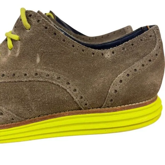 Cole Haan Lunargrand Wingtip Suede Leather Oxford Dress Shoes Green Brown sz 14