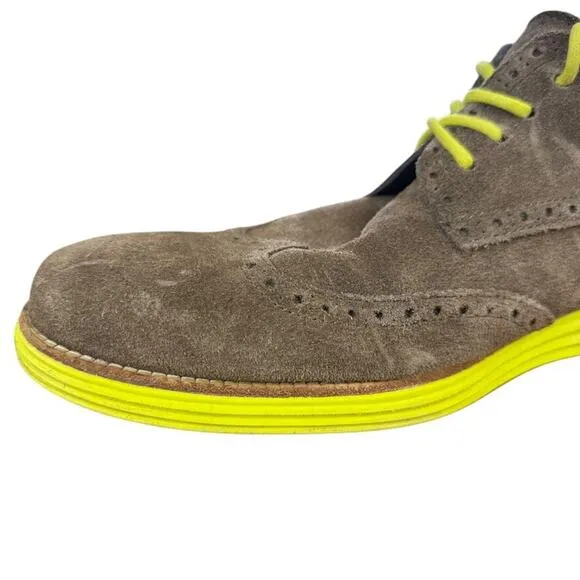 Cole Haan Lunargrand Wingtip Suede Leather Oxford Dress Shoes Green Brown sz 14