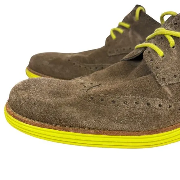 Cole Haan Lunargrand Wingtip Suede Leather Oxford Dress Shoes Green Brown sz 14