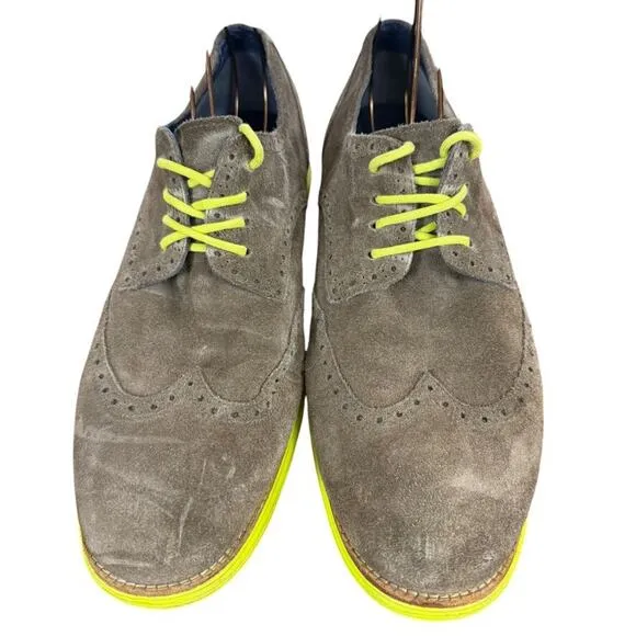 Cole Haan Lunargrand Wingtip Suede Leather Oxford Dress Shoes Green Brown sz 14