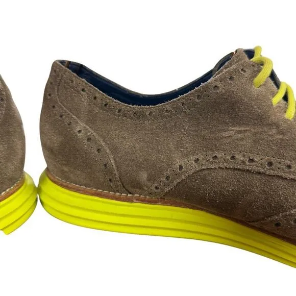 Cole Haan Lunargrand Wingtip Suede Leather Oxford Dress Shoes Green Brown sz 14
