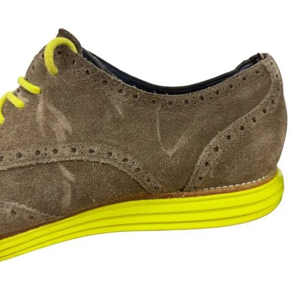 Cole Haan Lunargrand Wingtip Suede Leather Oxford Dress Shoes Green Brown sz 14