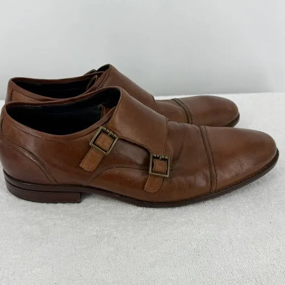 Cole Haan Mens 11 Warner Grand Monk Strap Buckle Brown Leather Shoes C29035