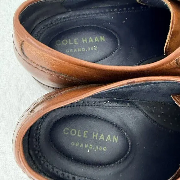 Cole Haan Mens 11 Warner Grand Monk Strap Buckle Brown Leather Shoes C29035